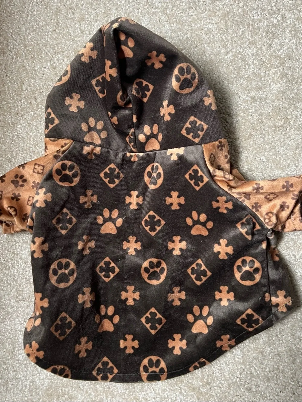 Brown Paw-Print Hooded Dog Coat for Small Dogs